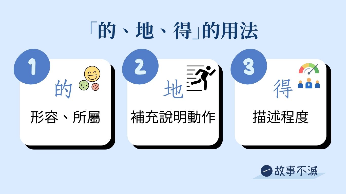 【寫作教學】一次搞懂「的、得、地」的用法 - 故事不滅